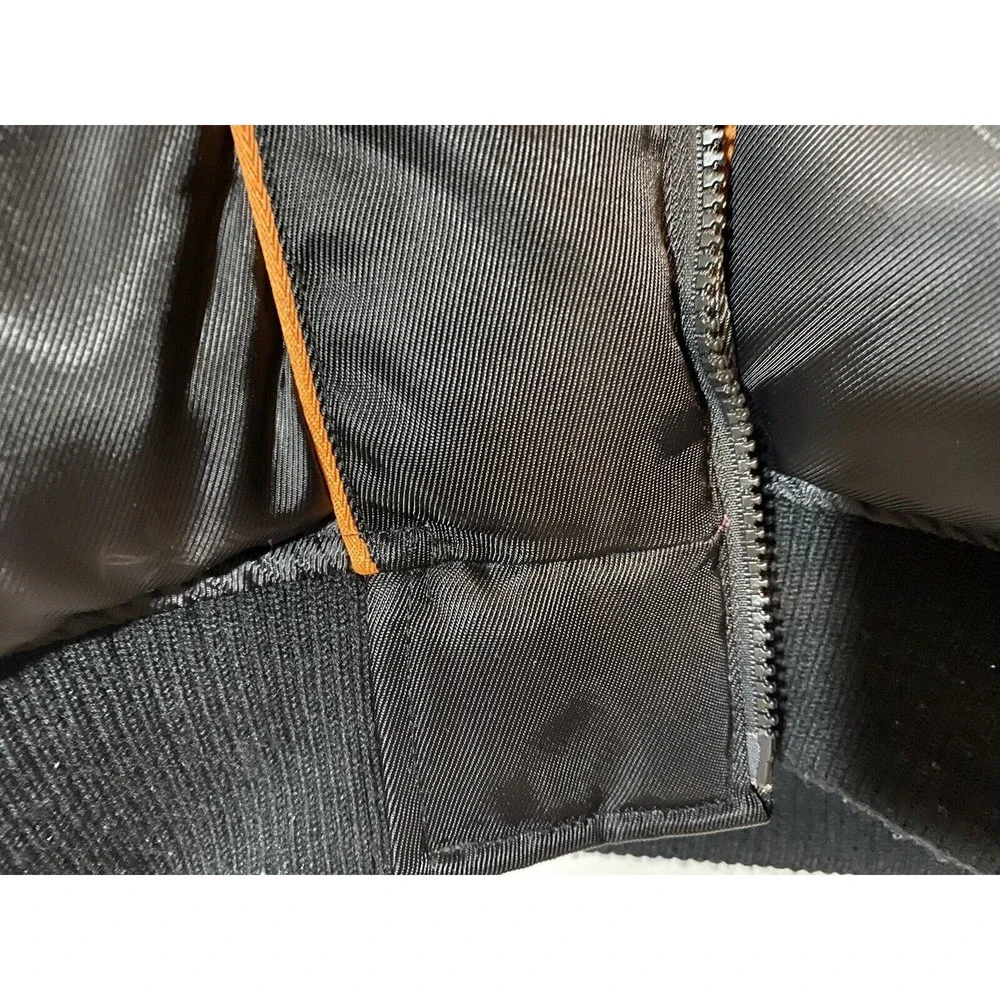 Sean John Mens Bomber Jacket Sz 2x Black Faux Fur Brown Collar Heavy Duty Vented - Picture 12 of 12